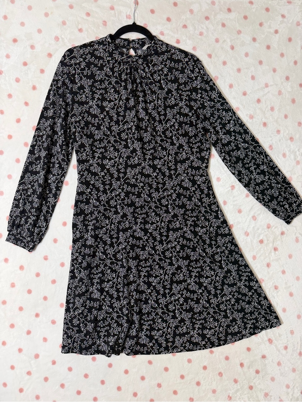 H&M Black Floral Midi Dress with White Print